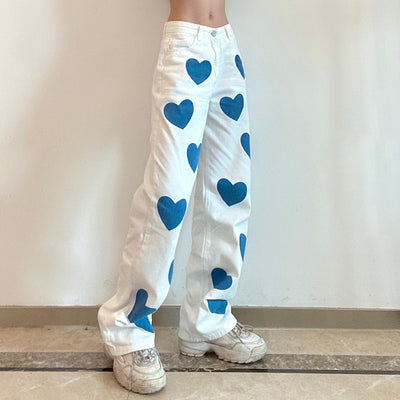 Pantalón Denim Talle Alto Recto con Estampado de Corazones - Image 25