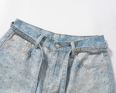 Shorts de Mezclilla con Cinturón Brillante Estilo Ins - Image 7