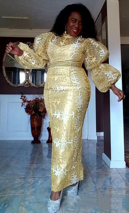 Vestido Elegante de Cuello Redondo, Cintura Alta y Mangas Abullonadas para Mujer - Image 3