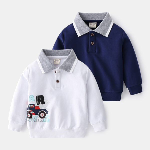Suéter Infantil con Cuello Solapa y Estampado de Dibujos Animados
