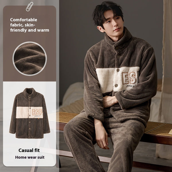 Pijama Talla Grande para Hombre de Manga Larga Cálido y Cómodo