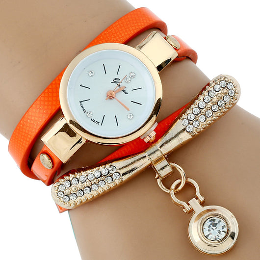 Reloj Pulsera Mujer Lujo Gnova Platinum con Brillantes y Correa PU Dorada - Image 7