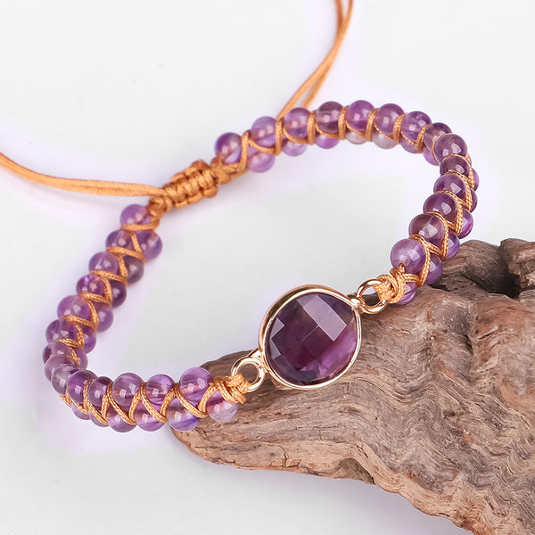 Pulsera Tejida a Mano con Amatista Facetada