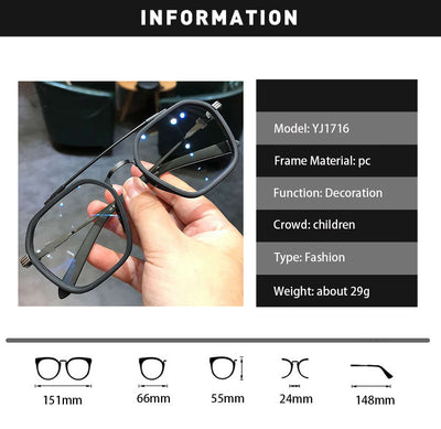 Black and gold double beam retro square frame anti-blue light glasses held by a hand. - Image 7
