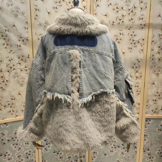 Parka Acolchado Denim con Cuello de Pelaje Ecológico para Mujer - Image 14