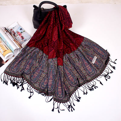 Foulard Étnico de Cachemira Dual-uso con Jacquard y Borlas - Image 22