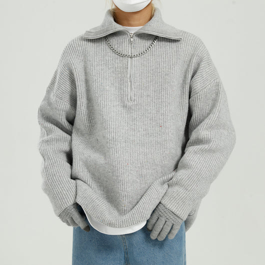 Suéter de Punto con Cierre y Solapa para Hombre - Otoño e Invierno - Image 9