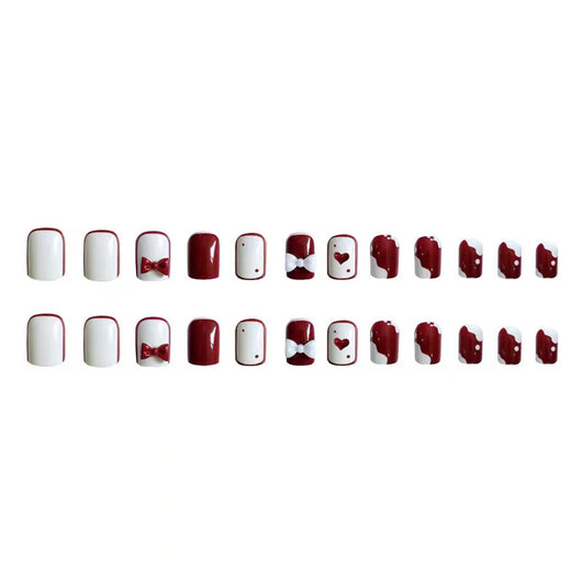 Uñas Postizas Removibles Diseño Fresa Corazón Mariposa Cortas - Image 16