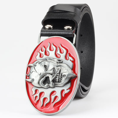 Cinturón de Cuero Retro con Hebilla Calavera - Estilo Vintage Ghost