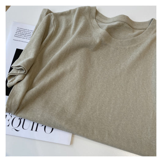 Playera Holgada de Algodón y Lino Manga Corta Cuello Redondo - Image 22