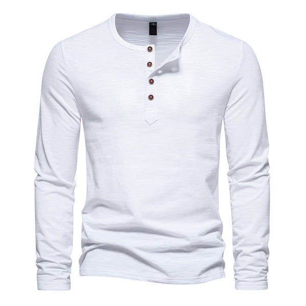 Camiseta Manga Larga Hombre Bambú Algodón Cuello Henley Botones
