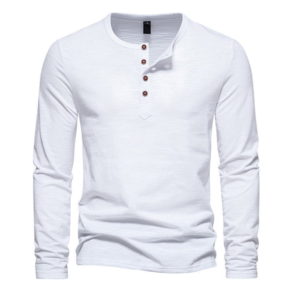 Camiseta Manga Larga Hombre Bambú Algodón Cuello Henley Botones