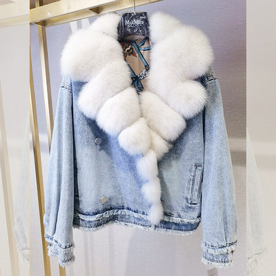 Abrigo Corto Estilo Vaquero con Cuello de Piel para Mujer - Image 13