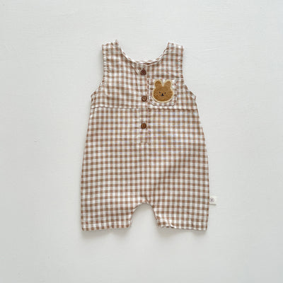 Enterizo Fresco sin Mangas para Bebé Niño - Diseño Cuadrille con Osito en el Pecho - Image 7