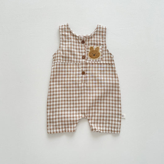 Enterizo Fresco sin Mangas para Bebé Niño - Diseño Cuadrille con Osito en el Pecho - Image 7