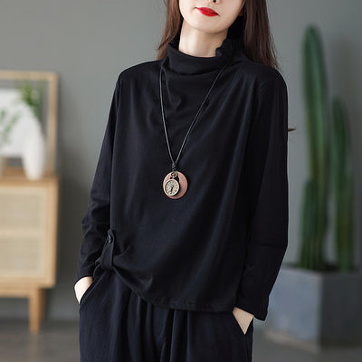 Blusa Retro de Cuello Alto con Botones y Mangas Largas para Mujer - Image 3