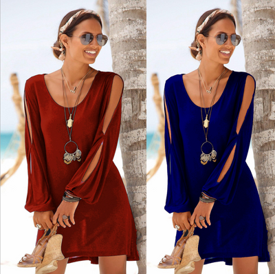 Vestido Playero Holgado Cuello en V Profundo Mangas Largas - Image 3