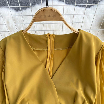 Vestido Retro Francés Escote V Cintura Ajustada Hermana Real - Image 19
