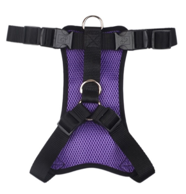Red and black mesh pet harness with adjustable straps and metal D-rings for dog walking or car travel. - Image 5