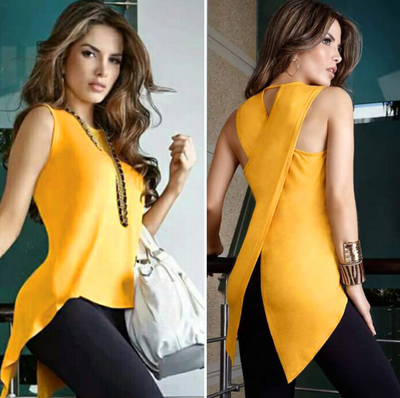 Blusa Asimétrica de Moda con Espalda Cruzada para Primavera y Verano - Image 10