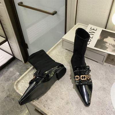 Botas Martin de Cuero Charol con Calcetines de Lana - Botines Planos Elegantes - Image 11