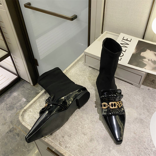 Botas Martin de Cuero Charol con Calcetines de Lana - Botines Planos Elegantes - Image 11