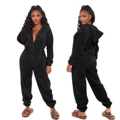 Pijama Enterizo Cálido con Capucha y Orejas - Felpa Suave de Color Liso - Image 13