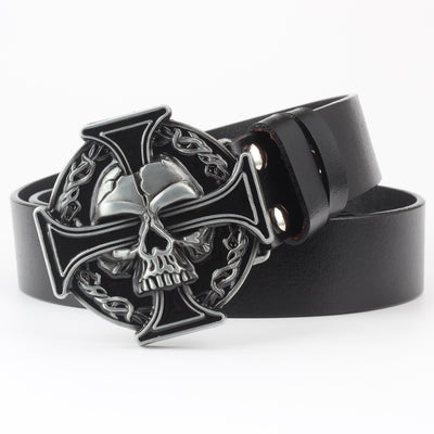 Cinturón de Cuero Puro con Diseño Calavera Casual