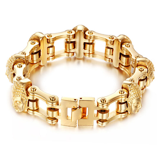 Pulsera Cadena de Bicicleta Titanio Dorado Buda para Hombre - Image 3