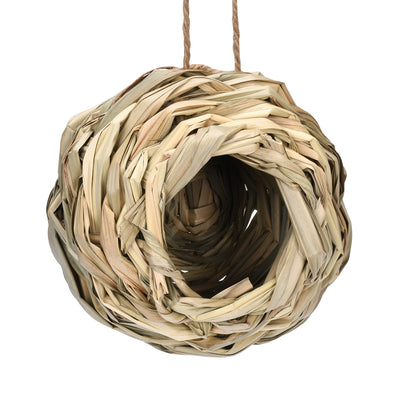 Three spherical bird nests made from woven straw or grass, each with a round opening and a jute hanging loop. - Image 6