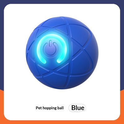 Upgraded blue electric jumping ball for pets with a yellow power button, made of chewable silicone, on a white pedestal. - Image 13