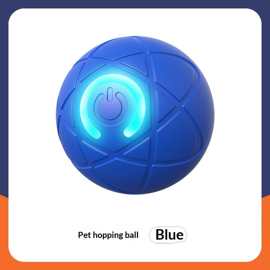 Upgraded blue electric jumping ball for pets with a yellow power button, made of chewable silicone, on a white pedestal. - Image 13