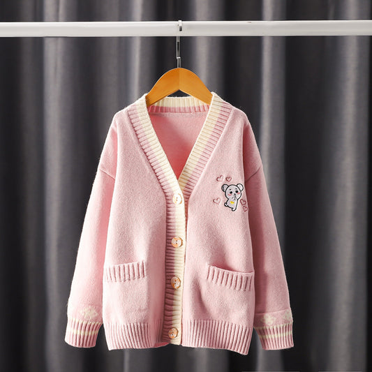 Cardigan Infantil con Bordados - Suéter Tejido Elegante para Niñas