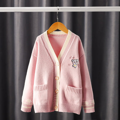 Cardigan Infantil con Bordados - Suéter Tejido Elegante para Niñas