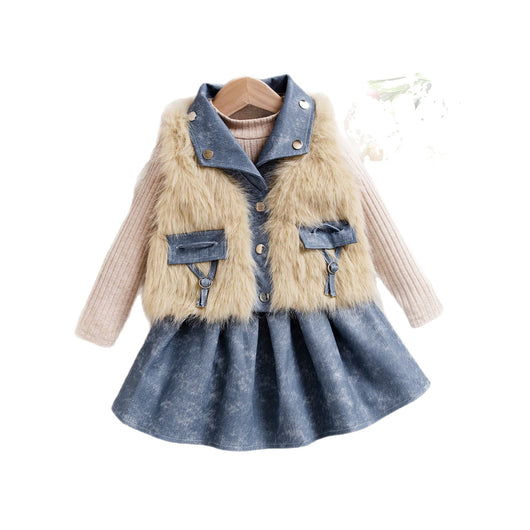 Conjunto de Tres Piezas Estilo Princesa: Suéter Tejido, Falda Denim y Accesorios - Image 5