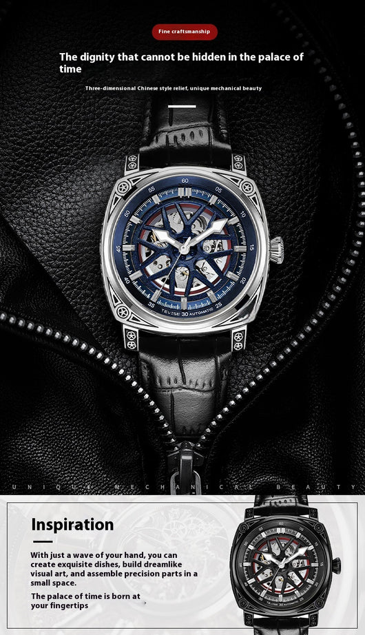Reloj Automático de Acero Inoxidable con Correa de Cuero para Hombre - Image 16