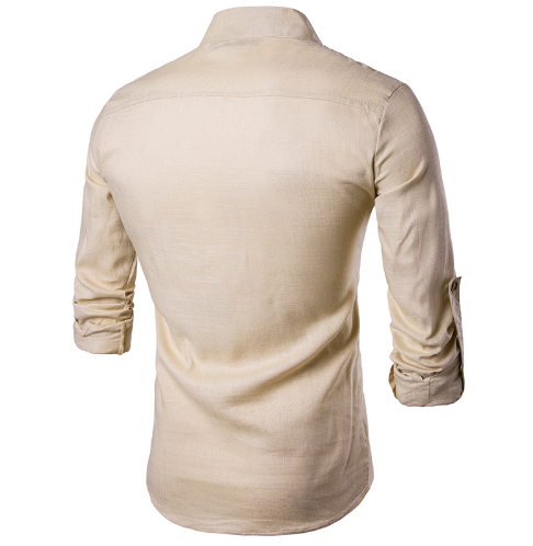 Camisa Casual Hombre Algodón Lino Cuello Mao Manga Larga Estilo Chino Tradicional - Image 2