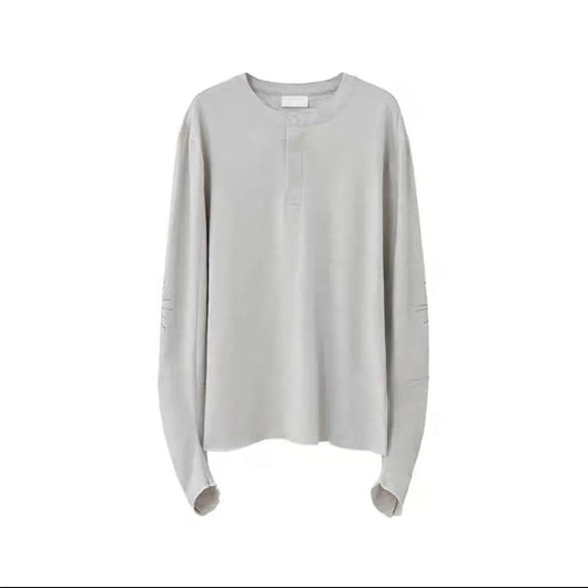 Camiseta Lujo Ligero Cuello Henry Bordado Manga Larga Unisex - Image 14