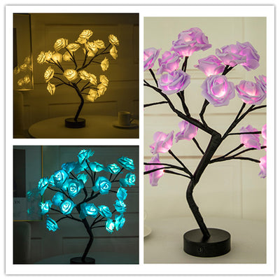 Lámpara LED Flor de Rosa con Árbol Bonsái - Luz Nocturna USB Recargable para Decoración - Image 22