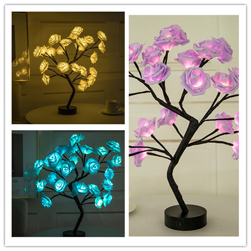 Lámpara LED Flor de Rosa con Árbol Bonsái - Luz Nocturna USB Recargable para Decoración - Image 22