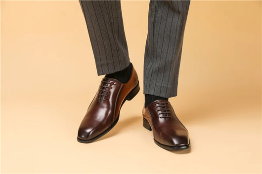 Zapatos Oxford de Cuero Genuino Talla Grande Hombre Punta Cuadrada Bicolor - Image 9
