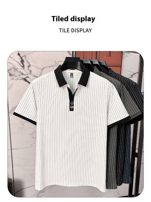 Polo de Seda Helada a Rayas - Camisa Business Casual para Hombre Maduro - Image 21