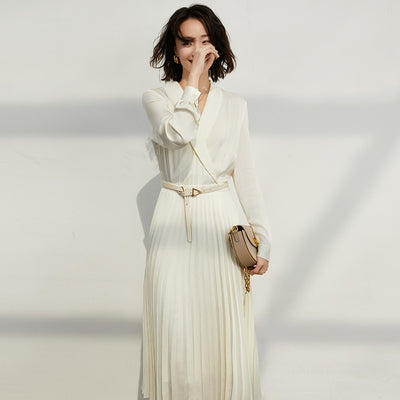 Vestido de Seda con Patchwork y Pliegues para Mujer