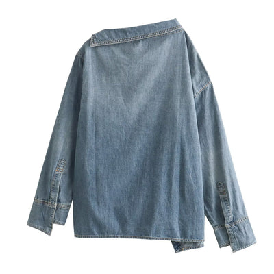 Camisa Denim Asimétrica Casual para Mujer - Image 22