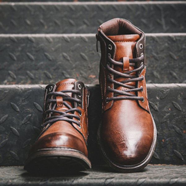 Zapatos de Cuero para Hombre Estilo Retro Altos con Cordones