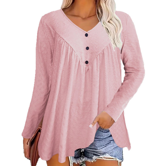 Blusa Casual de Manga Larga con Escote en V para Mujer - Image 5