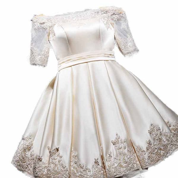 Vestido de Dama de Honor Elegante Cuello Bote Línea A Champagne Reflectante