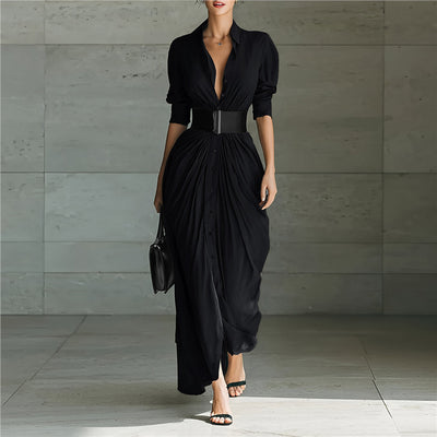 Vestido Camisero Elegante con Solapa y Cinturón - Image 3