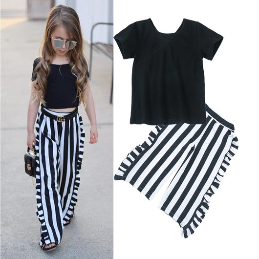 Conjunto Infantil de Moda: Playera Negra + Pantalón Rayas Ancho - Image 7
