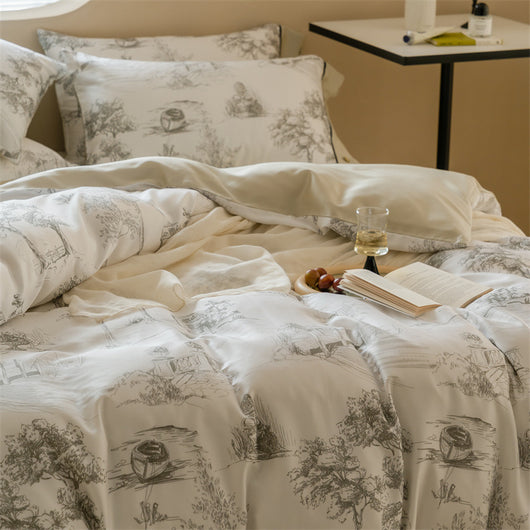 Juego de Cama Tencel Estilo Pastoral Retro de Cuatro Piezas - Image 6